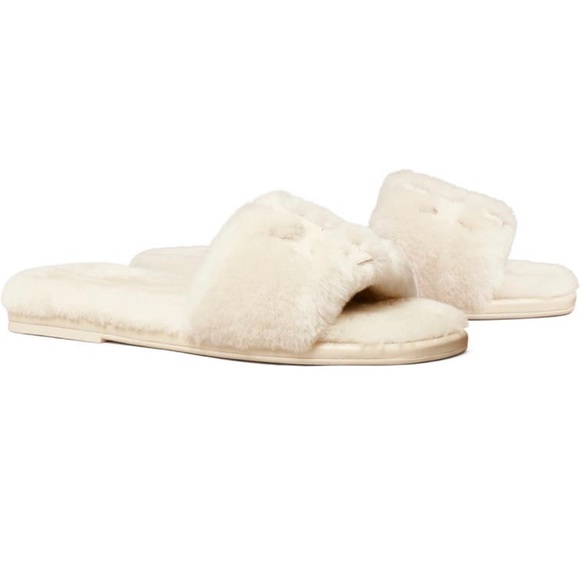 TORY BURCH DOUBLE T SHEARLING SLIDE - Picture 1 of 6